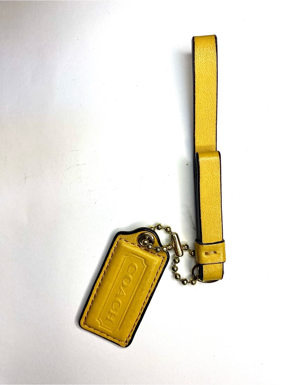 Coach Mustard Yellow Leather Strap Tag Key Charm